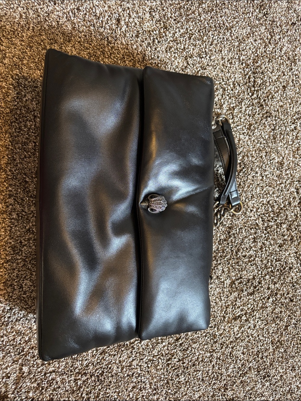Kurt Geiger Black Padded Lambskin Leather Shoulder Bag with Chain Accent